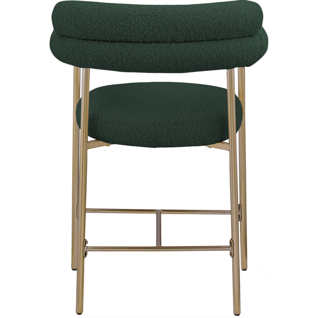 Blake Boucle Fabric Upholstered Counter Stool — Green / Brass