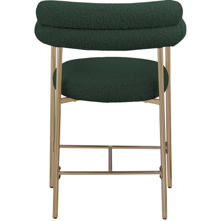 Blake Boucle Fabric Upholstered Counter Stool — Green / Brass