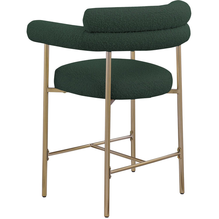 Blake Boucle Fabric Upholstered Counter Stool — Green / Brass