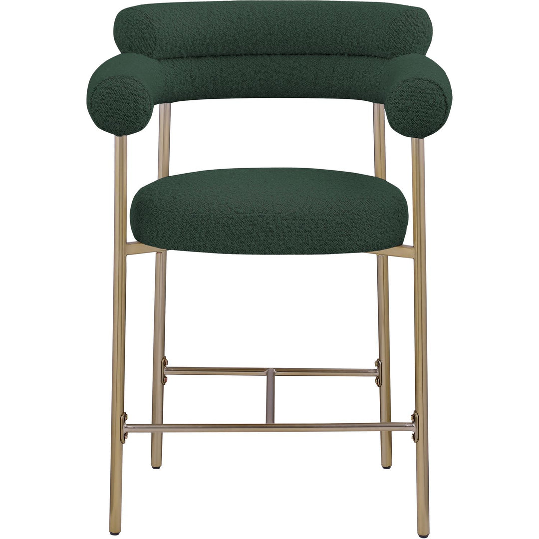 Blake Boucle Fabric Upholstered Counter Stool — Green / Brass