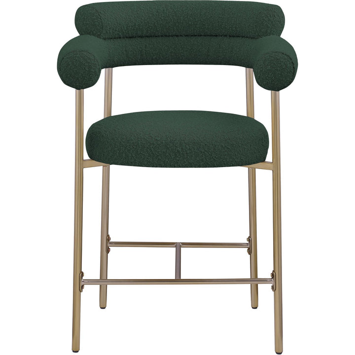 Blake Boucle Fabric Upholstered Counter Stool — Green / Brass