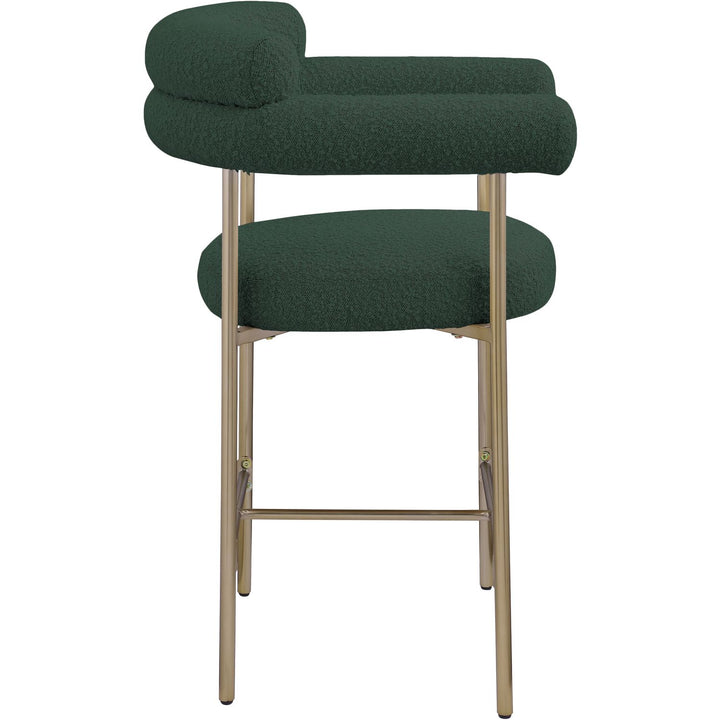 Blake Boucle Fabric Upholstered Counter Stool — Green / Brass