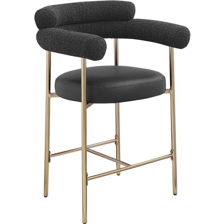 Blake Black Vegan Leather And Boucle Fabric Upholstered Counter Stool