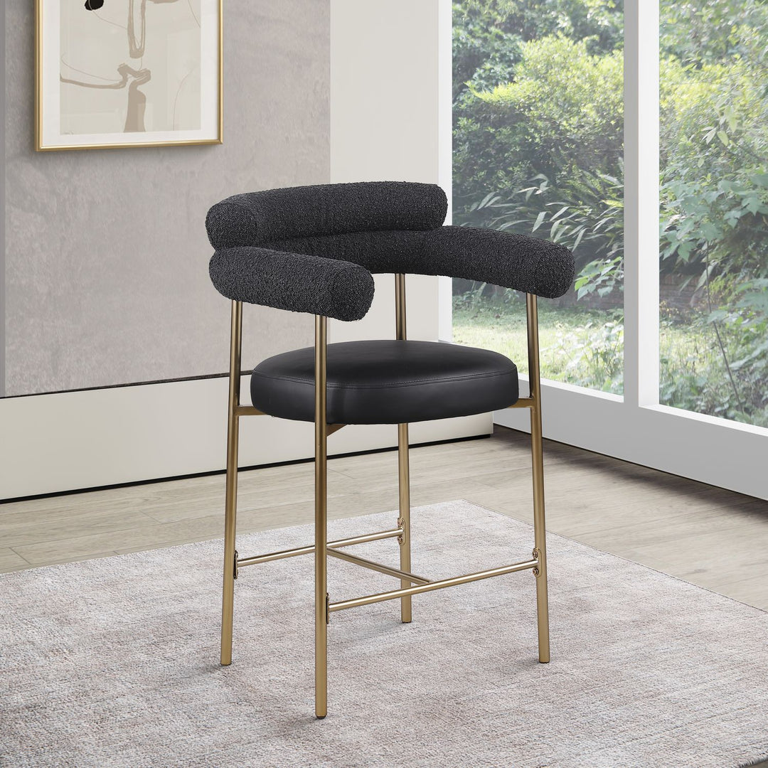 Blake Black Vegan Leather And Boucle Fabric Upholstered Counter Stool