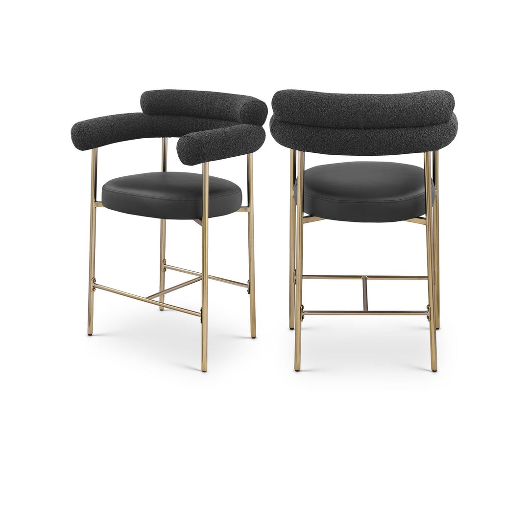 Blake Black Vegan Leather And Boucle Fabric Upholstered Counter Stool