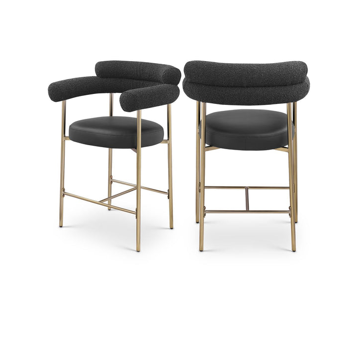 Blake Black Vegan Leather And Boucle Fabric Upholstered Counter Stool