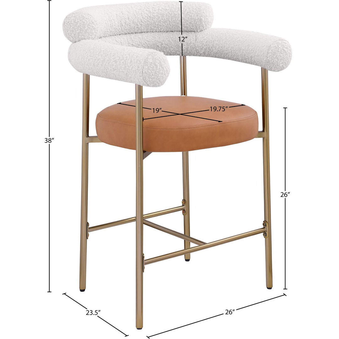 Blake Cognac Vegan Leather And Boucle Fabric Upholstered Counter Stool