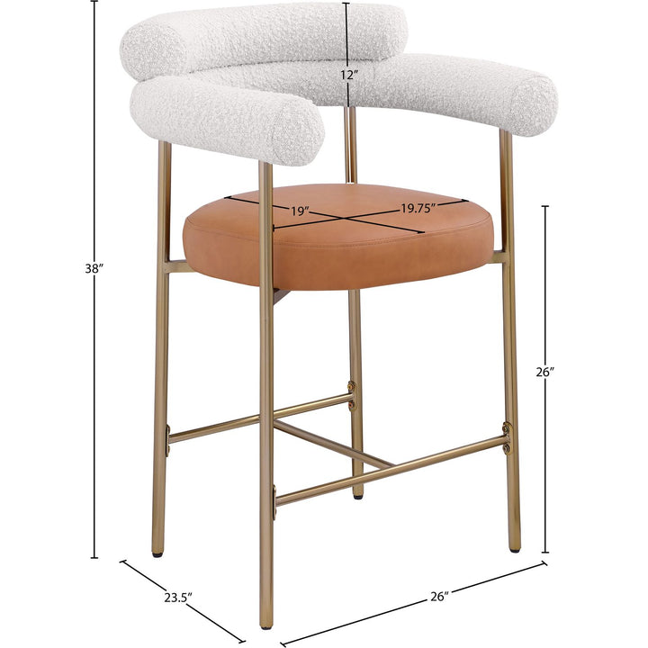 Blake Cognac Vegan Leather And Boucle Fabric Upholstered Counter Stool