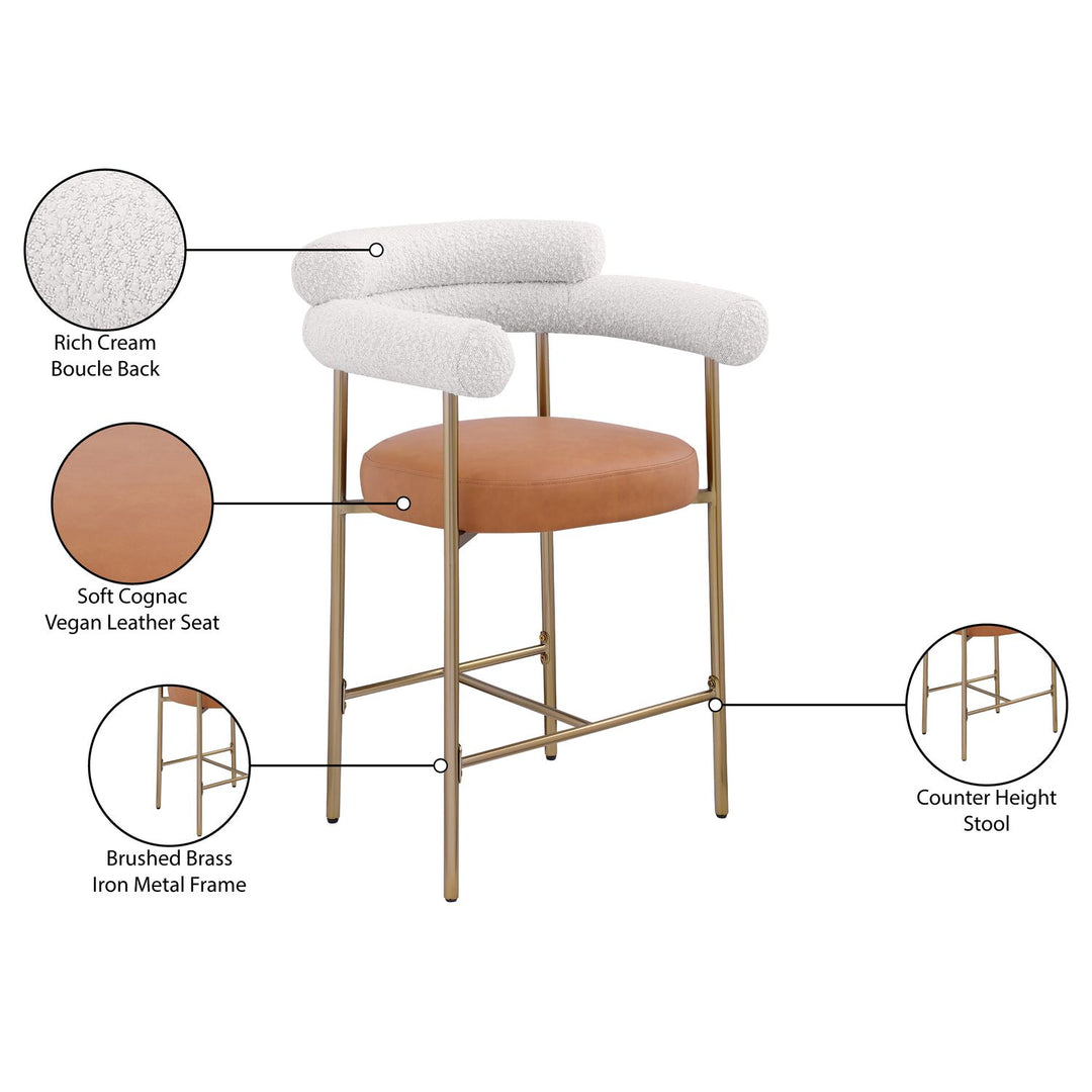 Blake Cognac Vegan Leather And Boucle Fabric Upholstered Counter Stool