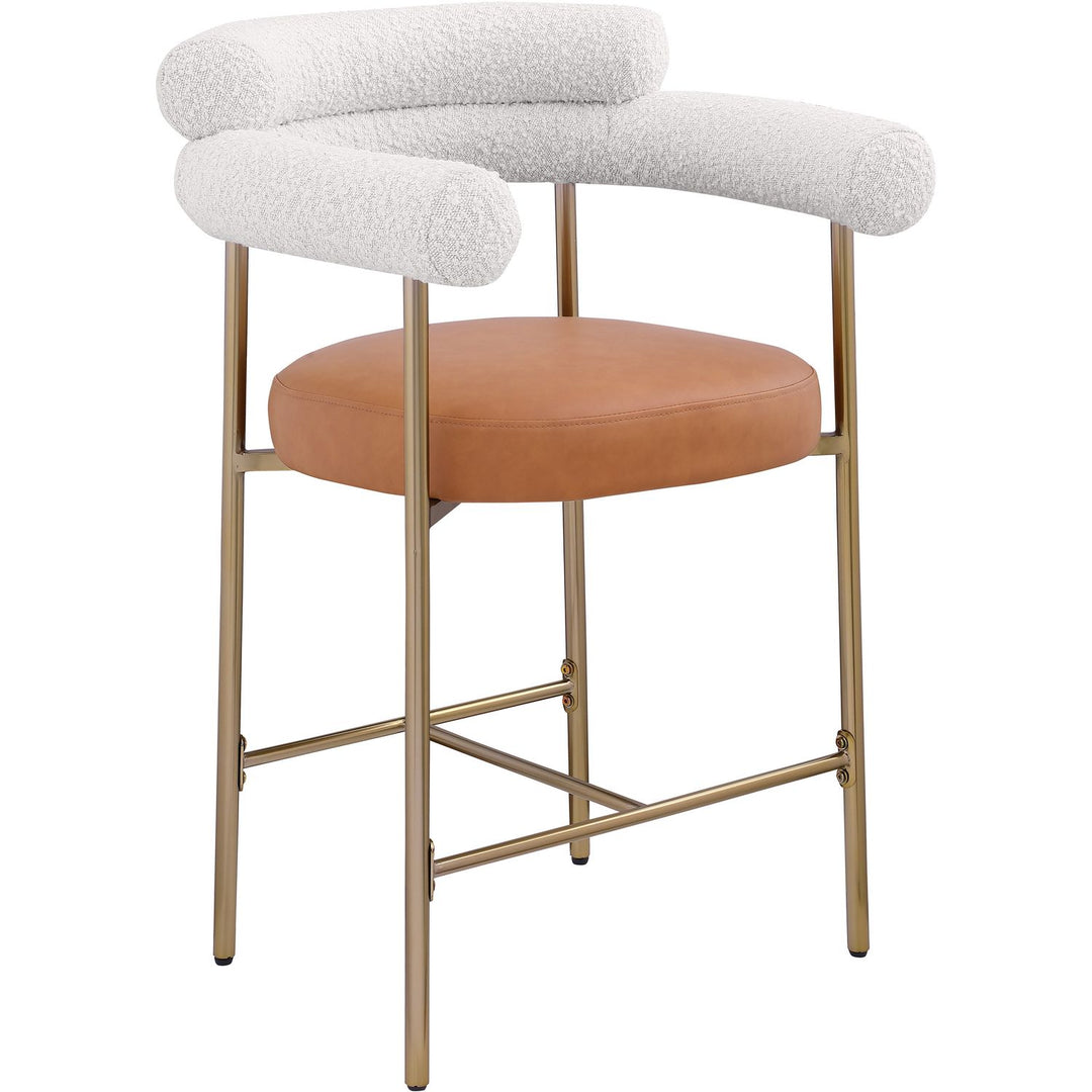 Blake Cognac Vegan Leather And Boucle Fabric Upholstered Counter Stool