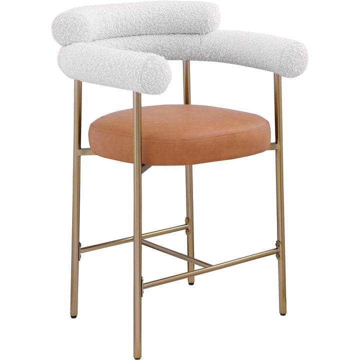 Blake Cognac Vegan Leather And Boucle Fabric Upholstered Counter Stool