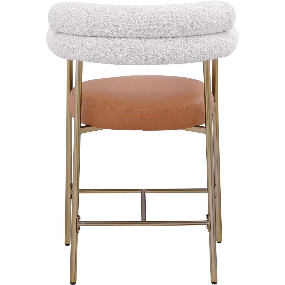 Blake Cognac Vegan Leather And Boucle Fabric Upholstered Counter Stool