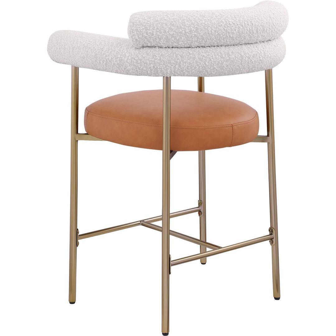 Blake Cognac Vegan Leather And Boucle Fabric Upholstered Counter Stool