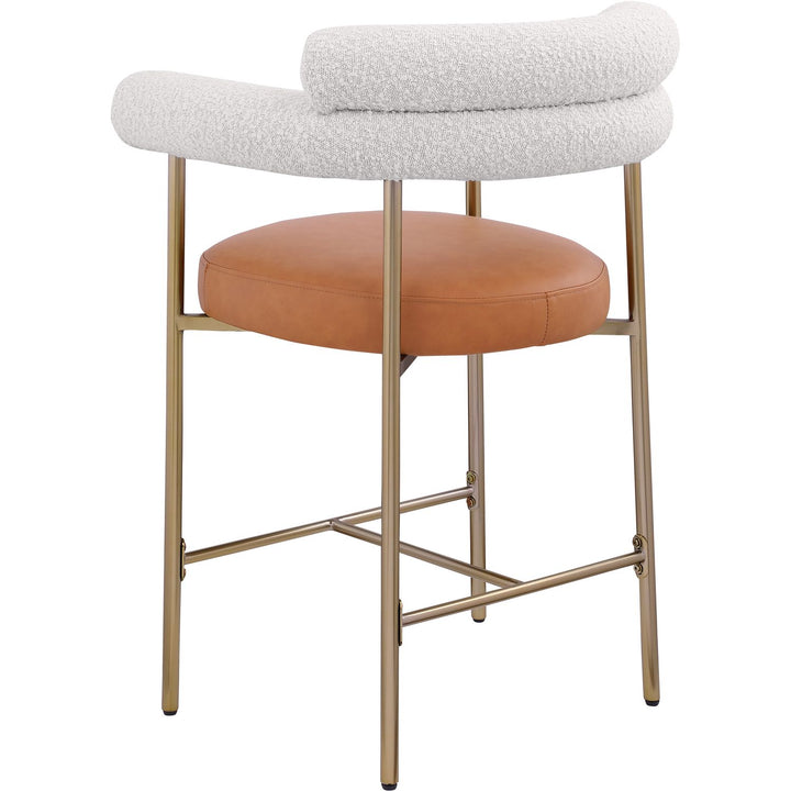 Blake Cognac Vegan Leather And Boucle Fabric Upholstered Counter Stool