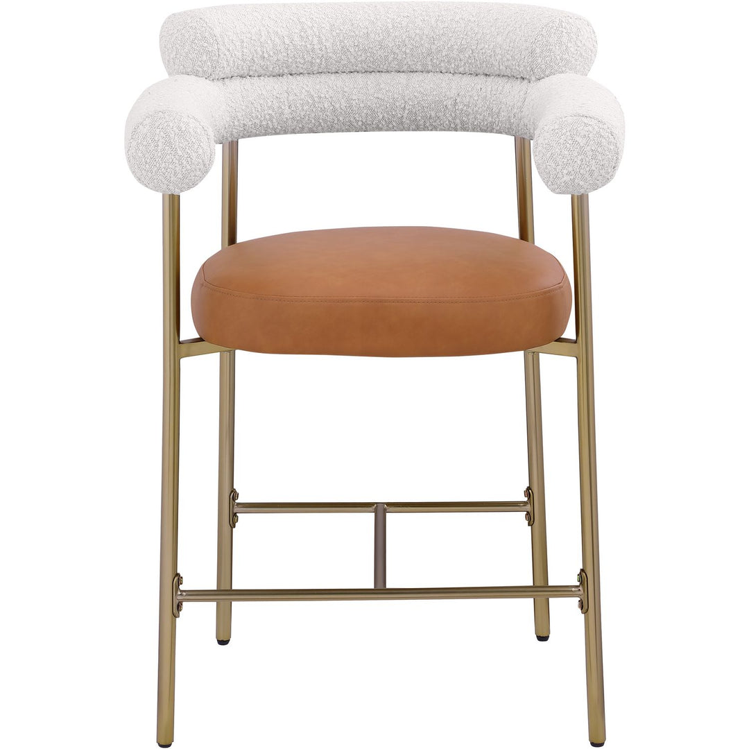 Blake Cognac Vegan Leather And Boucle Fabric Upholstered Counter Stool