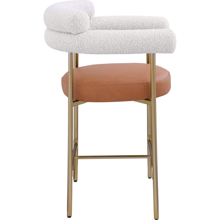 Blake Cognac Vegan Leather And Boucle Fabric Upholstered Counter Stool