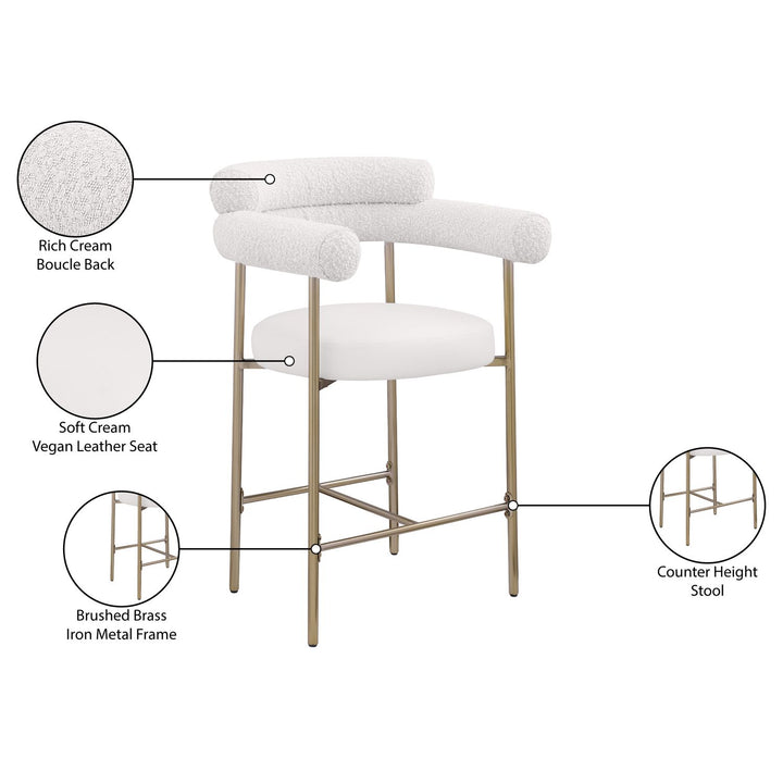 Blake Cream Vegan Leather And Boucle Fabric Upholstered Counter Stool