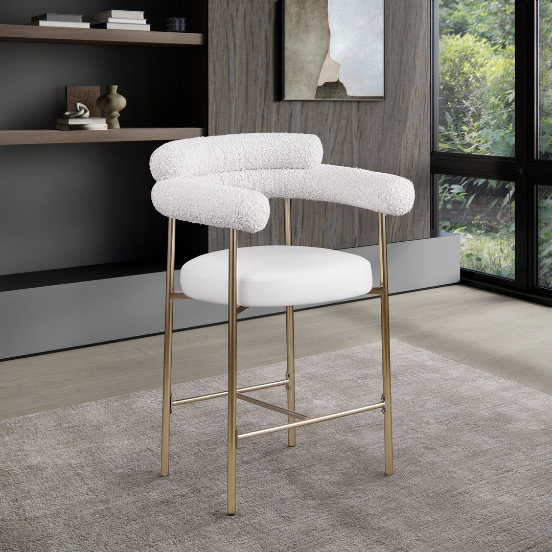 Blake Cream Vegan Leather And Boucle Fabric Upholstered Counter Stool