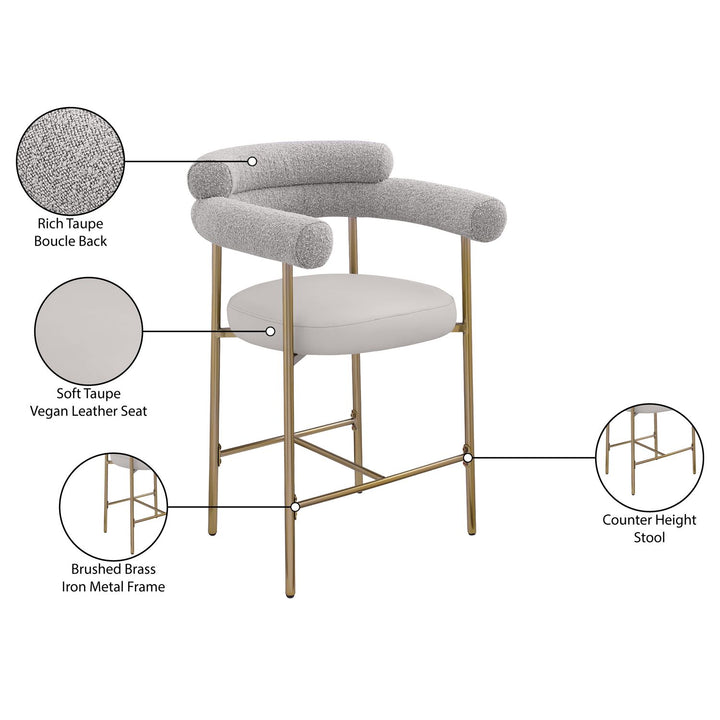 Blake Taupe Vegan Leather And Boucle Fabric Upholstered Counter Stool