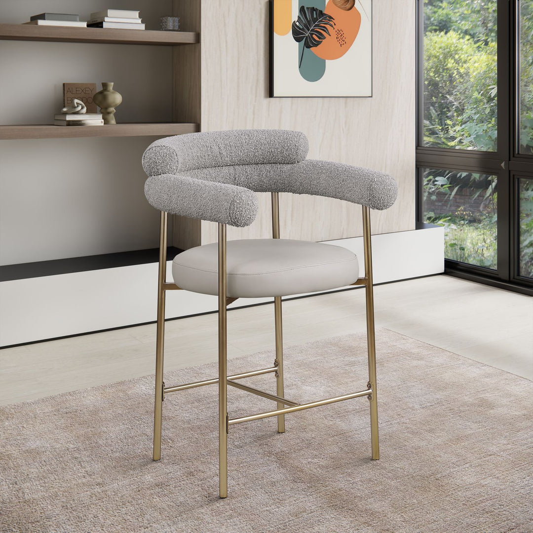 Blake Taupe Vegan Leather And Boucle Fabric Upholstered Counter Stool