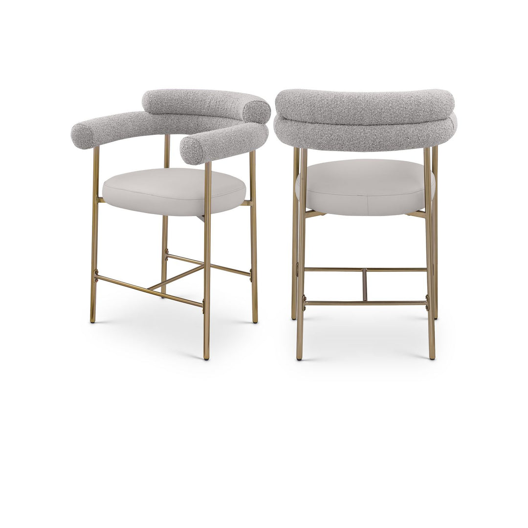 Blake Taupe Vegan Leather And Boucle Fabric Upholstered Counter Stool