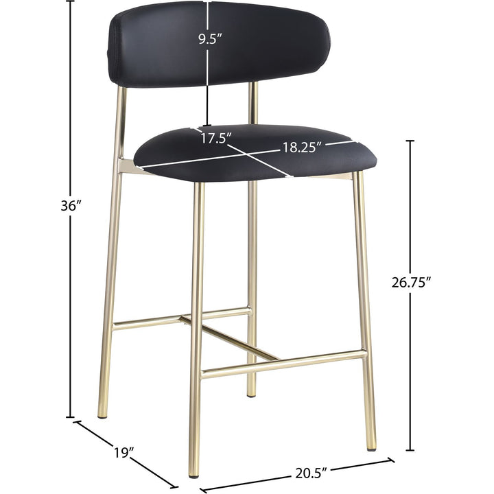 Lupita Vegan Leather Upholstered Counter Stool — Black / Brushed Gold