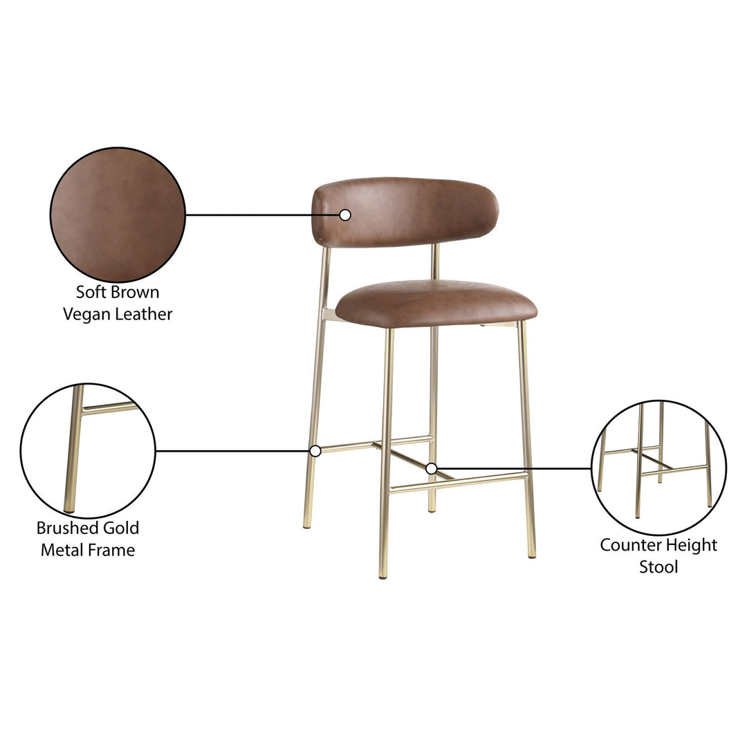 Lupita Vegan Leather Upholstered Counter Stool — Brown / Brushed Gold