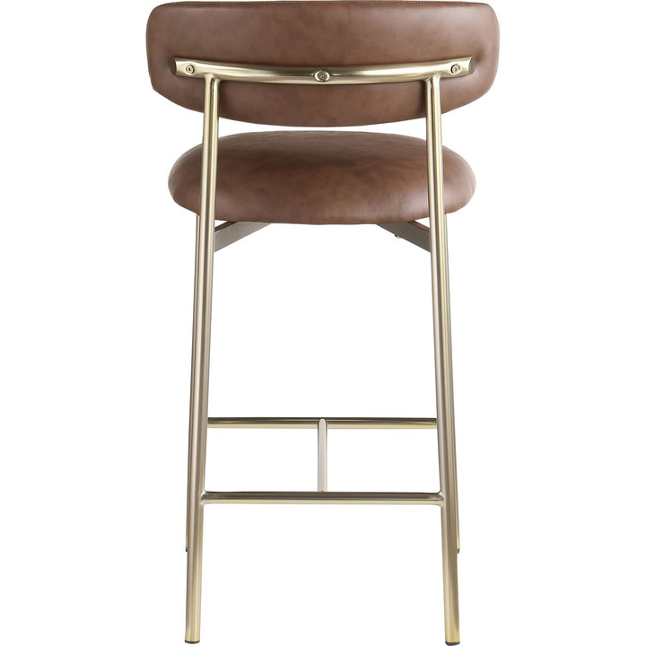 Lupita Vegan Leather Upholstered Counter Stool — Brown / Brushed Gold
