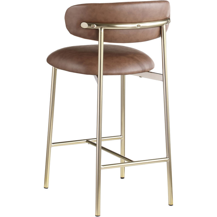 Lupita Vegan Leather Upholstered Counter Stool — Brown / Brushed Gold