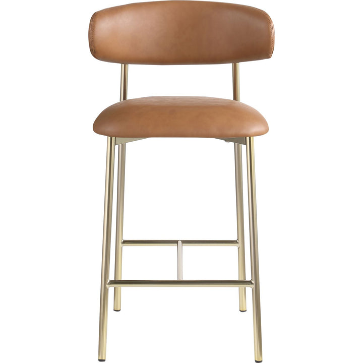 Lupita Vegan Leather Upholstered Counter Stool — Cognac / Brushed Gold