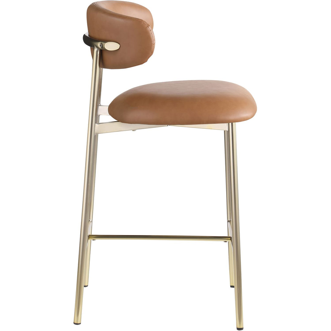 Lupita Vegan Leather Upholstered Counter Stool — Cognac / Brushed Gold