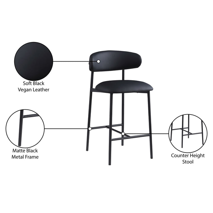 Lupita Vegan Leather Upholstered Counter Stool — Black / Matte Black