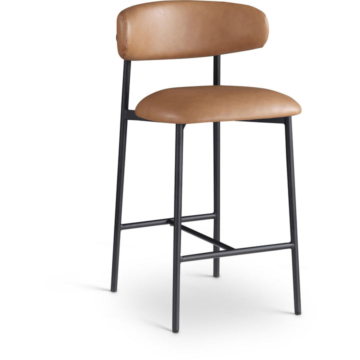 Lupita Vegan Leather Upholstered Counter Stool — Cognac / Matte Black