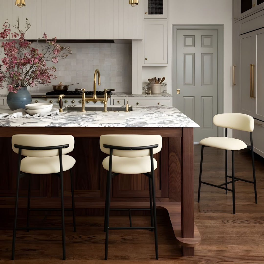 Lupita Vegan Leather Upholstered Counter Stool — Cream / Matte Black