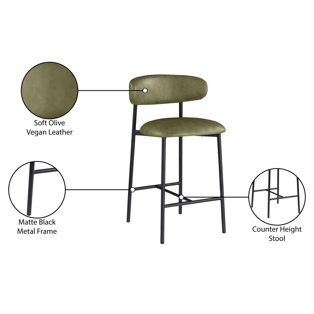 Lupita Vegan Leather Upholstered Counter Stool — Olive / Matte Black