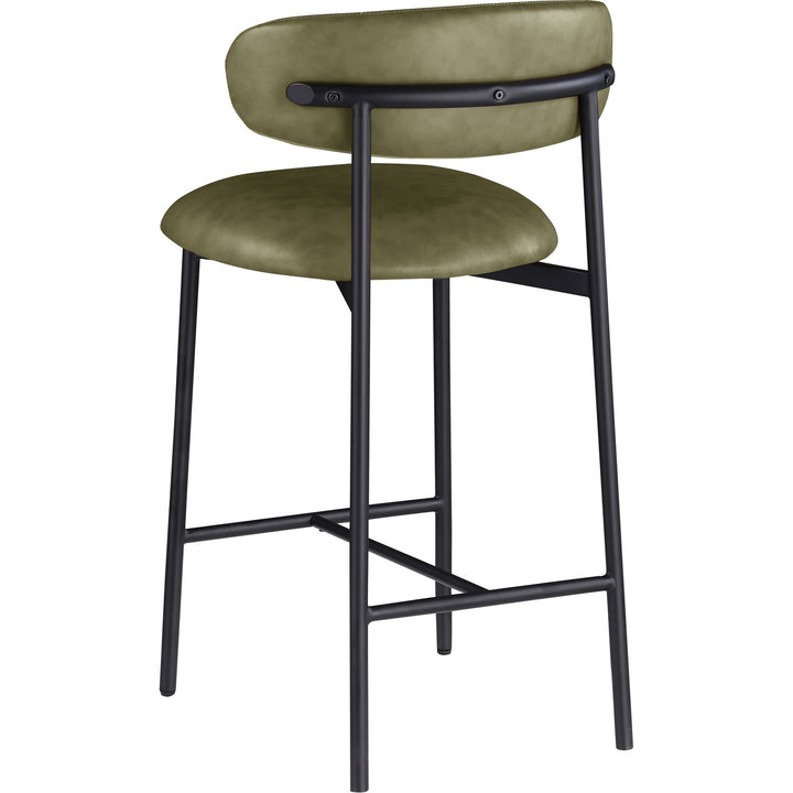 Lupita Vegan Leather Upholstered Counter Stool — Olive / Matte Black