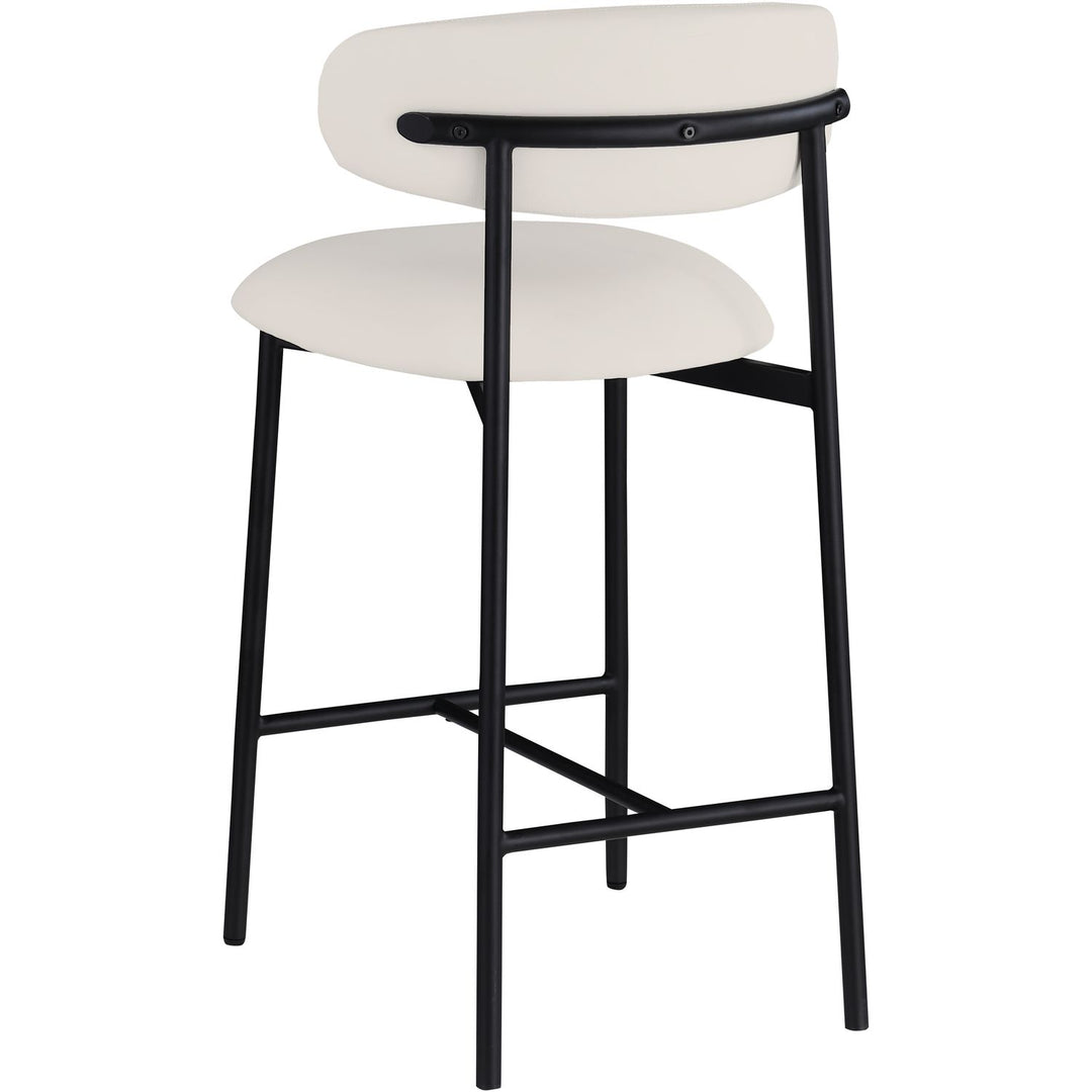 Lupita Vegan Leather Upholstered Counter Stool — Off-White / Matte Black