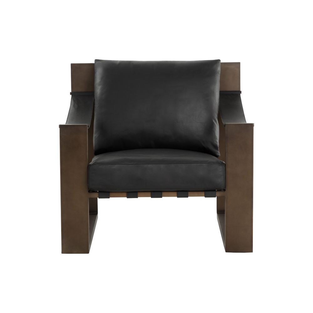 Lounge Chairs Berke Lounge Chair - Antique Bronze - Charcoal Black Leather