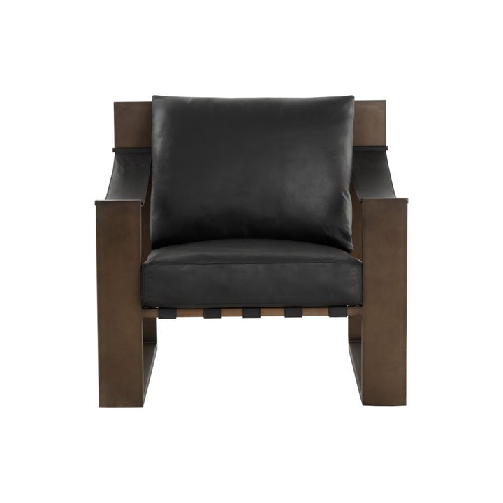Lounge Chairs Berke Lounge Chair - Antique Bronze - Charcoal Black Leather