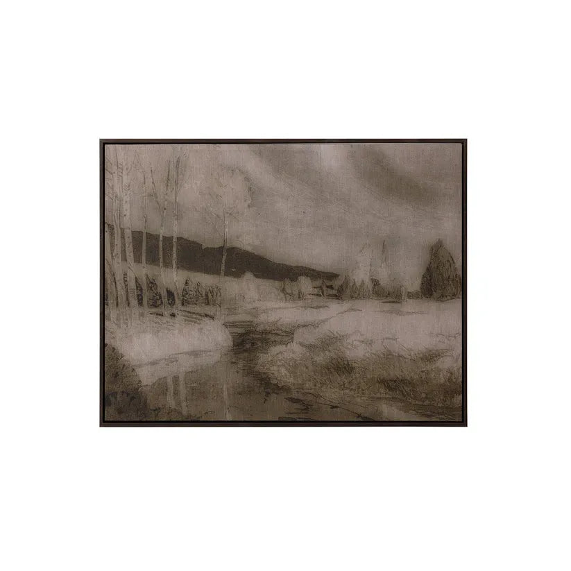 Antique Landscape - 50" X 35" - Brown Floater Frame