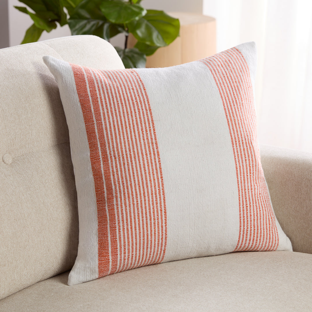 Jaipur Living Parque Handmade Indoor/Outdoor Striped Orange/Light Gray Down Fill Pillow (20"X20")