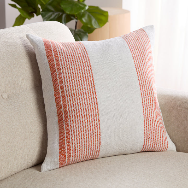 Jaipur Living Parque Handmade Indoor/Outdoor Striped Orange/Light Gray Pillow Cover (20"X20")