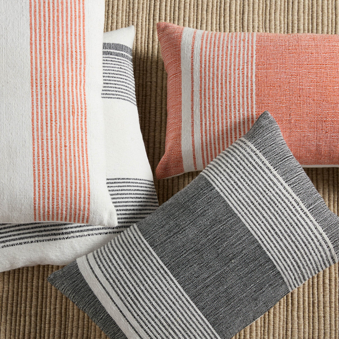 Jaipur Living Parque Handmade Indoor/Outdoor Striped Orange/Light Gray Pillow Cover (20"X20")