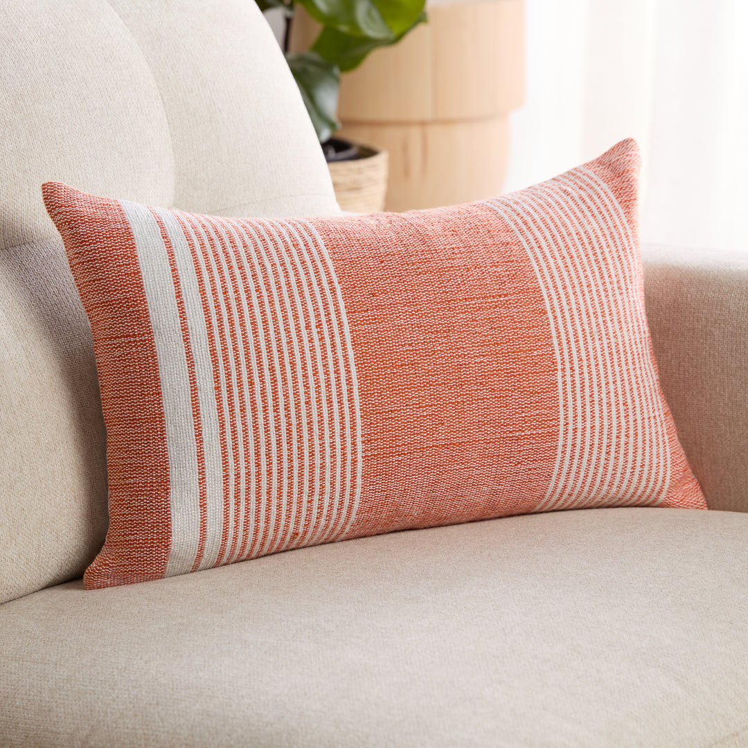 Jaipur Living Carinda Handmade Indoor/Outdoor Striped Orange/Light Gray Down Fill Pillow (13"X21" Lumbar)