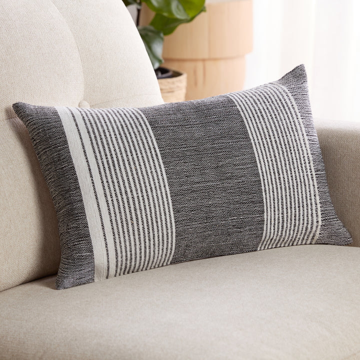 Jaipur Living Carinda Handmade Indoor/Outdoor Striped Black/Cream Down Fill Pillow (13"X21" Lumbar)