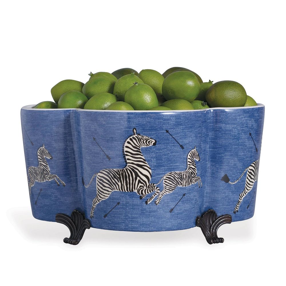 Planters Zebra Blue Quatrefoil Planter