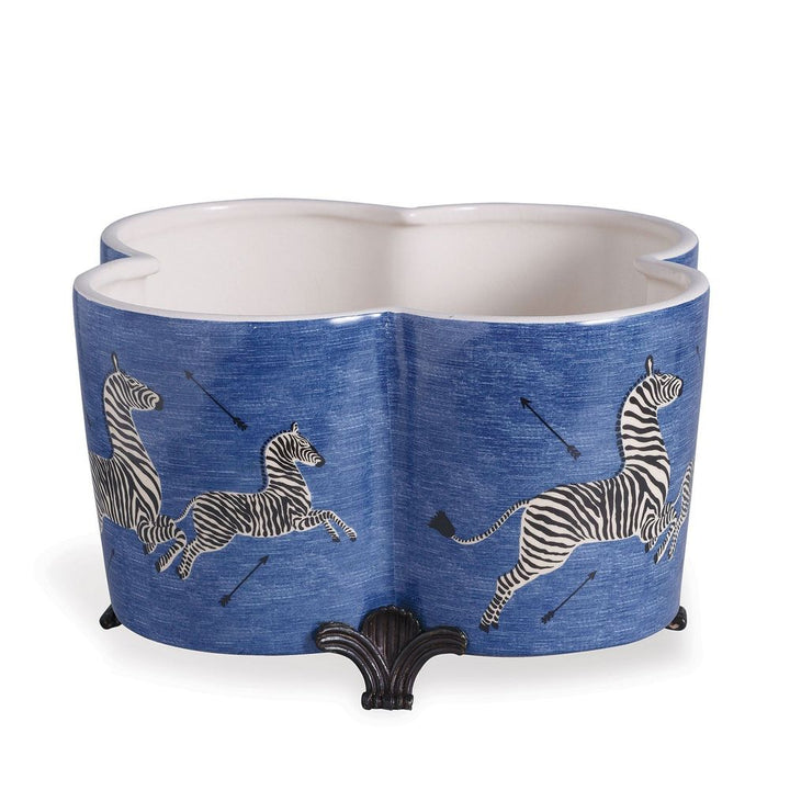 Planters Zebra Blue Quatrefoil Planter