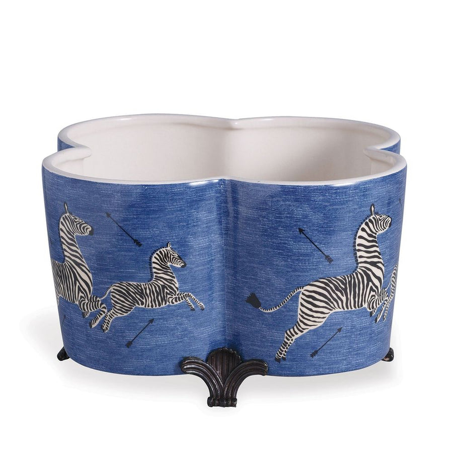 Planters Zebra Blue Quatrefoil Planter