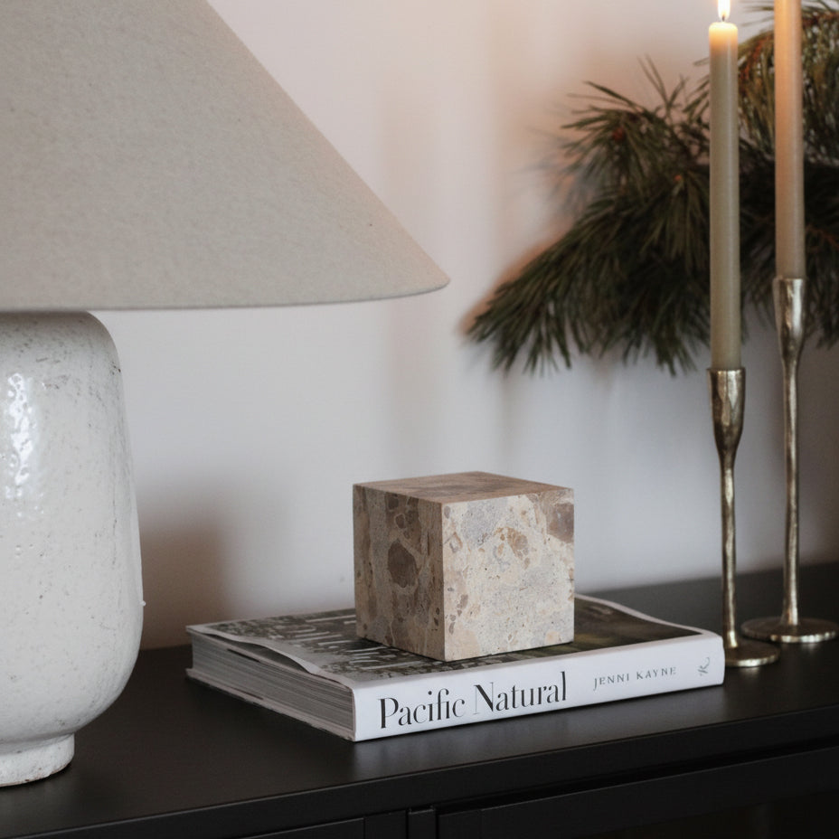 Block Genuine Marble Decorative Cube — Beige