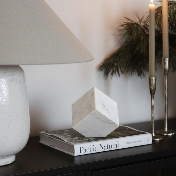 Block Genuine Marble Decorative Cube — White
